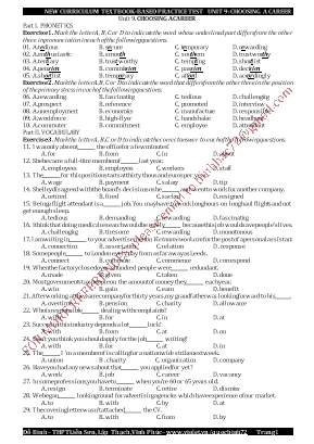 Bài tập trắc nghiệm Tiếng Anh 12 - Unit 9 Choosing a career - Đỗ Bình